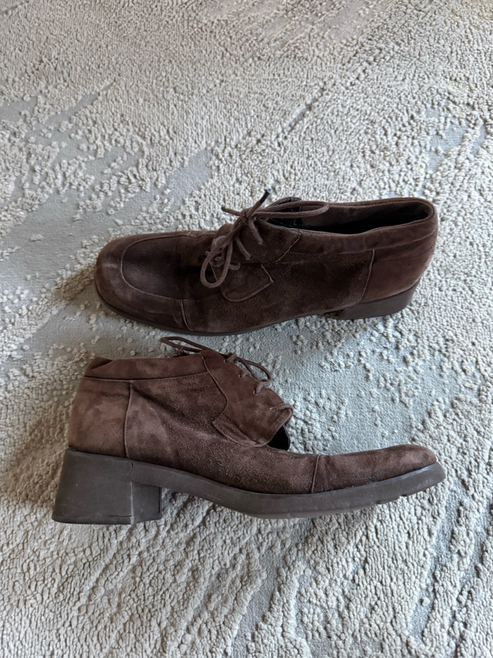 ANDRE ASSOUS brown leather suede shoes heels ankle boots square Toe laces 9 N